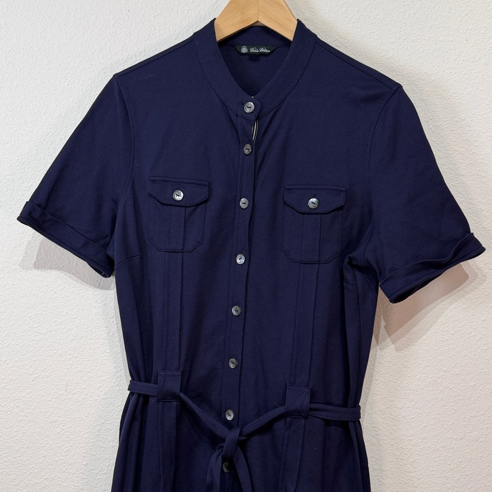 Brooks Brothers Classic Navy Button-Front Shirt Dress with Tie Waist size large - Picture 2 of 9